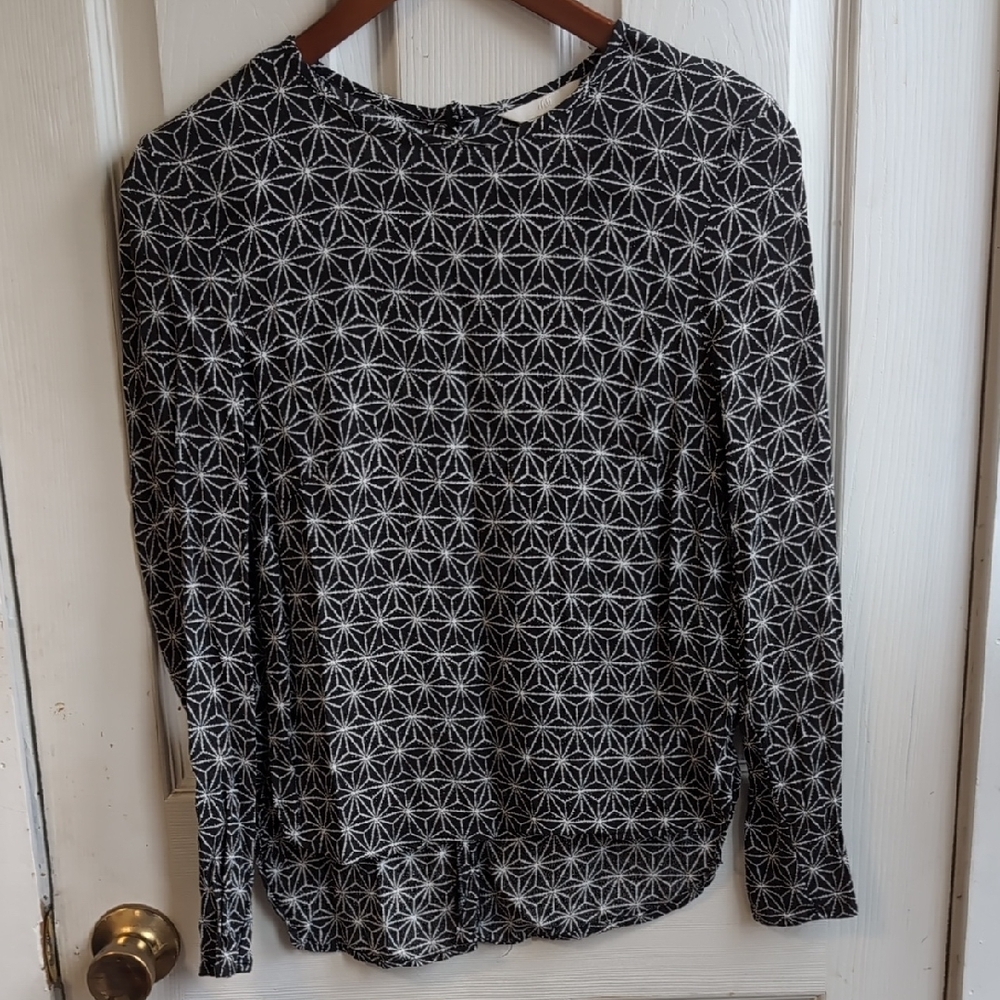 H&M Black Star Print Long Sleeve Blouse Size 4